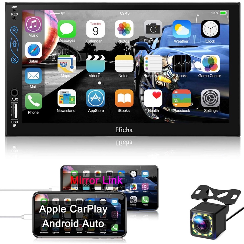 Hieha Car Stereo Compatible with Apple Carplay and Android Auto, 7 Inch Double